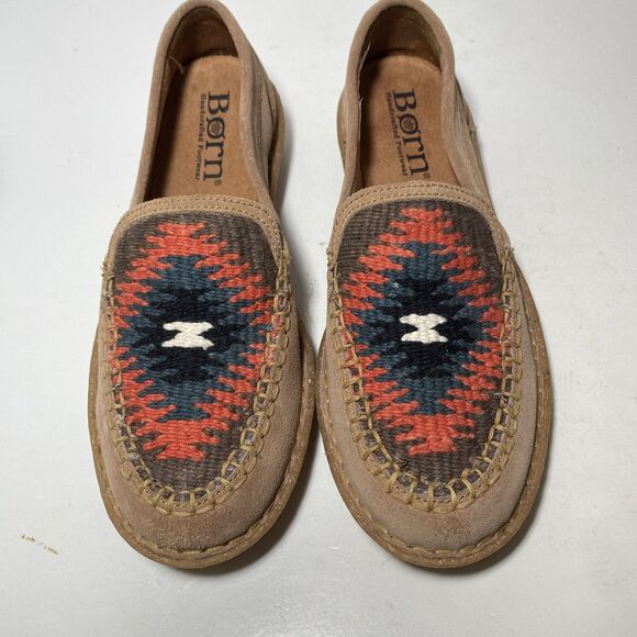 Sundance BORN Nava Loafers Brn Comfort Embroidered Suede Aztec Women’s Sz 7 NEW - Picture 2 of 11